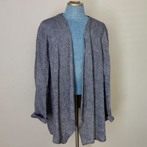 100% Linen Gray/Blue Open Jacket, XL, J Jill